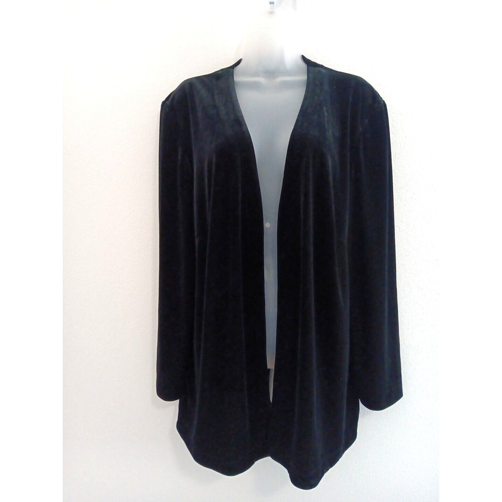 Cold Water Cardigan Blazer Women 2X Black VELVET Open Front Longline Romantic